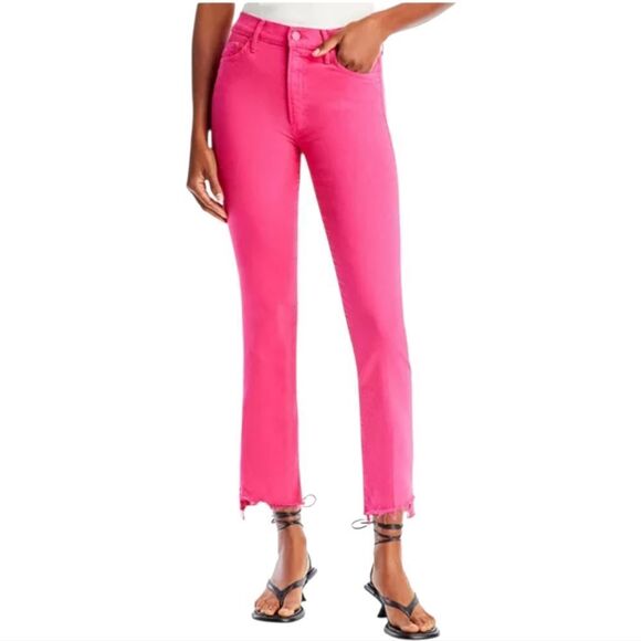 Mother The Insider High Rise Crop Step Fray Bootcut Jeans in Raspberry Sorbet 30 - Picture 3 of 15
